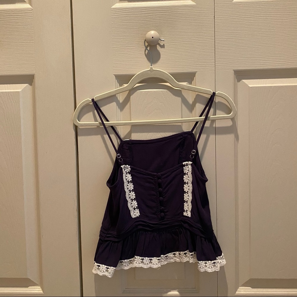 Lulus Navy Blue Eyelet Lace Crop Top Ruffle Cami Adjustable Straps - Picture 2 of 5